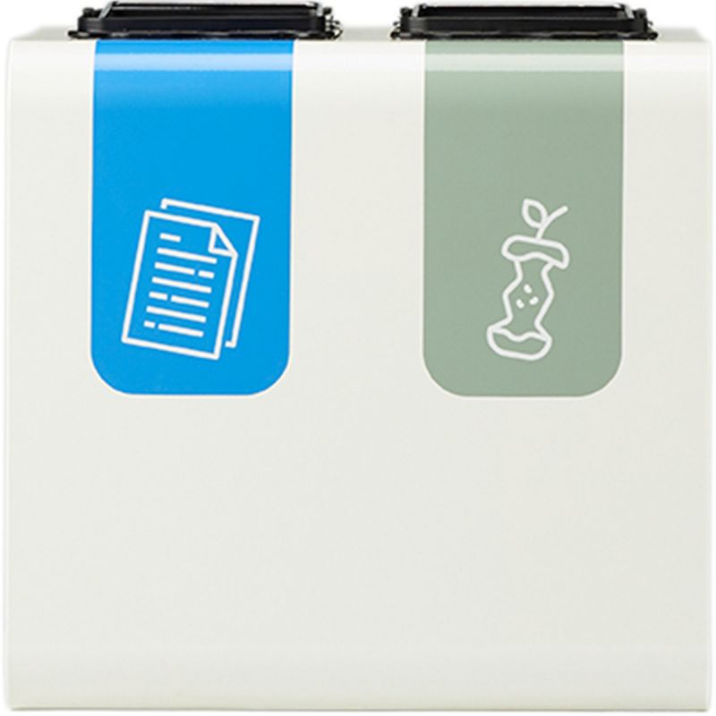 Poubelle tri sélectif 2 bacs en métal blanc avec stickers Tribu