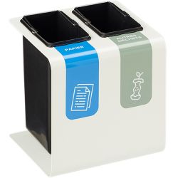 Poubelle tri sélectif 2 bacs en métal blanc avec stickers Tribu