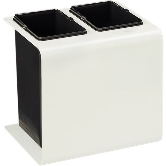 Poubelle tri sélectif 2 bacs en métal blanc avec stickers Tribu