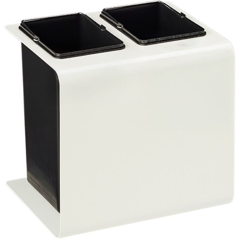 Poubelle tri sélectif 2 bacs en métal blanc avec stickers Tribu