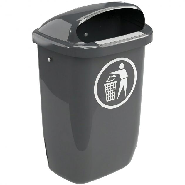 Poubelle d'extérieur 50L plastique gris