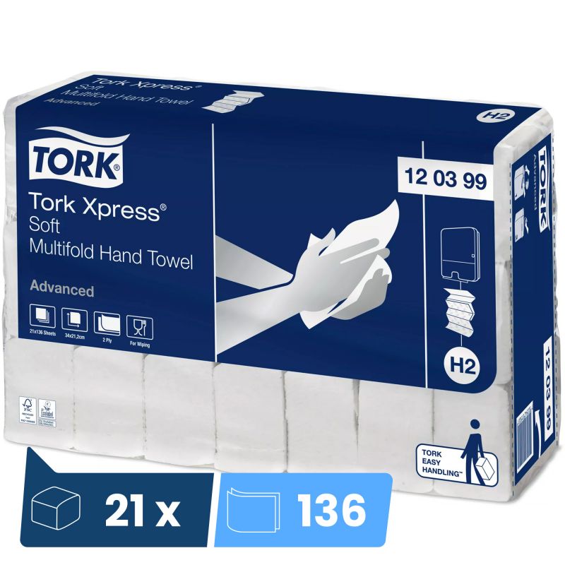 Essuie mains 2 plis Tork H2 Xpress Soft Advanced 21 x 136 feuilles