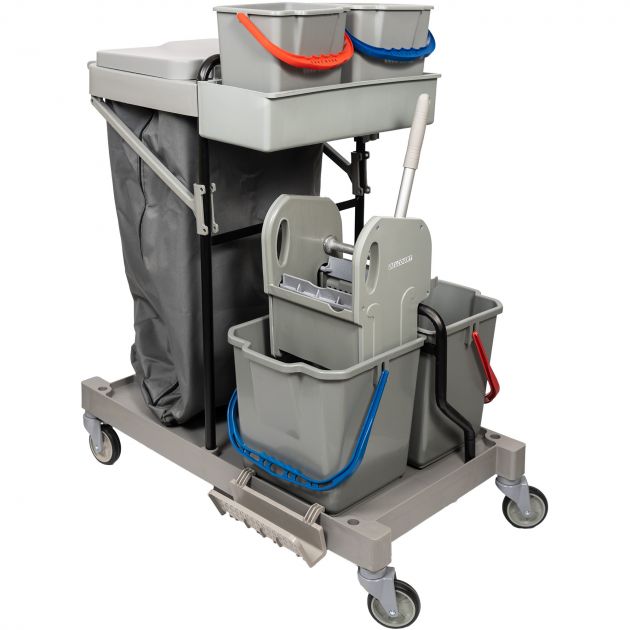 Pack chariot de ménage 4 seaux avec presse & support de sac