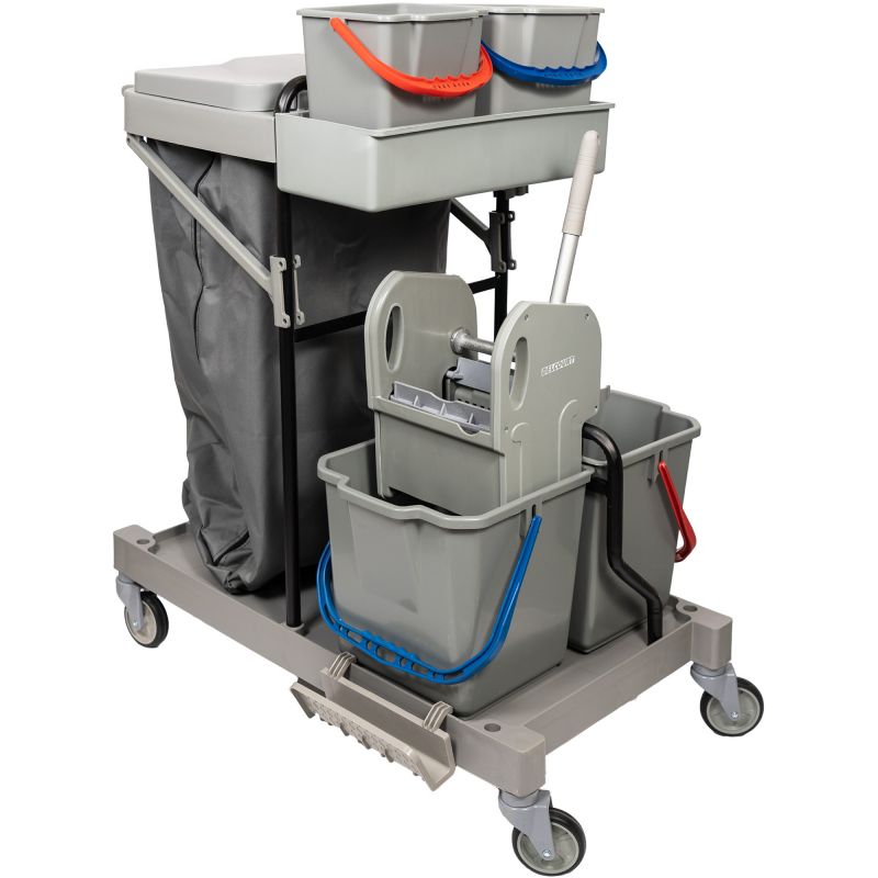 Pack chariot de ménage 4 seaux avec presse & support de sac