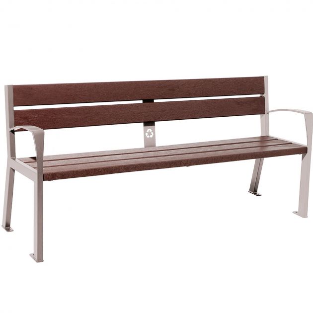 Banc public plastique recyclé et acier 180 cm gris