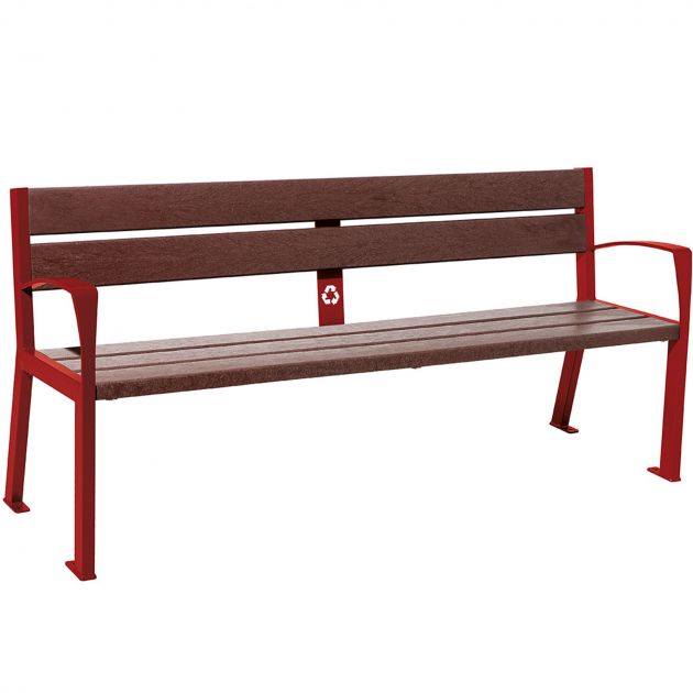 Banc public plastique recyclé et acier 180 cm bordeaux