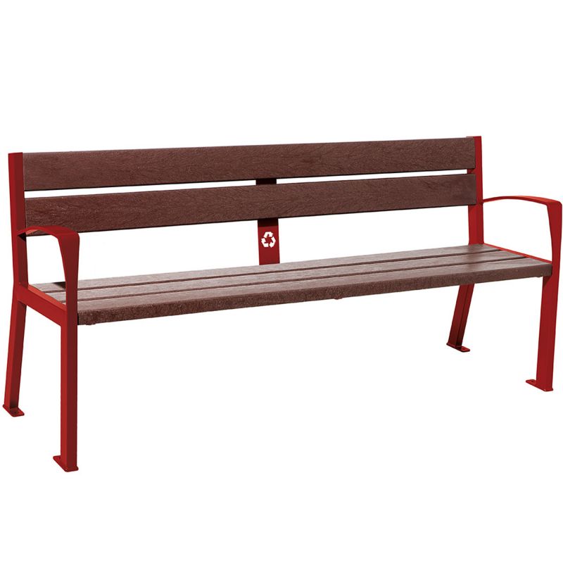 Banc public plastique recyclé et acier 180 cm bordeaux