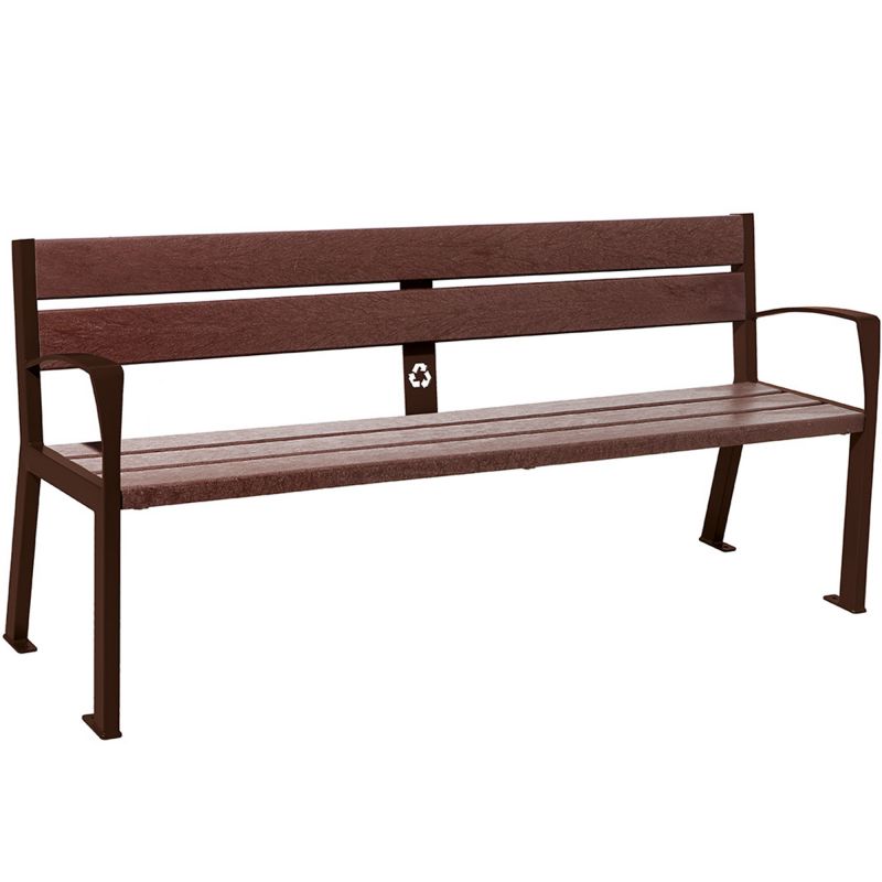 Banc public plastique recyclé et acier 180 cm marron