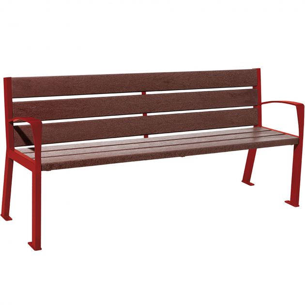 Banc urbain plastique recyclé et acier 180 cm bordeaux