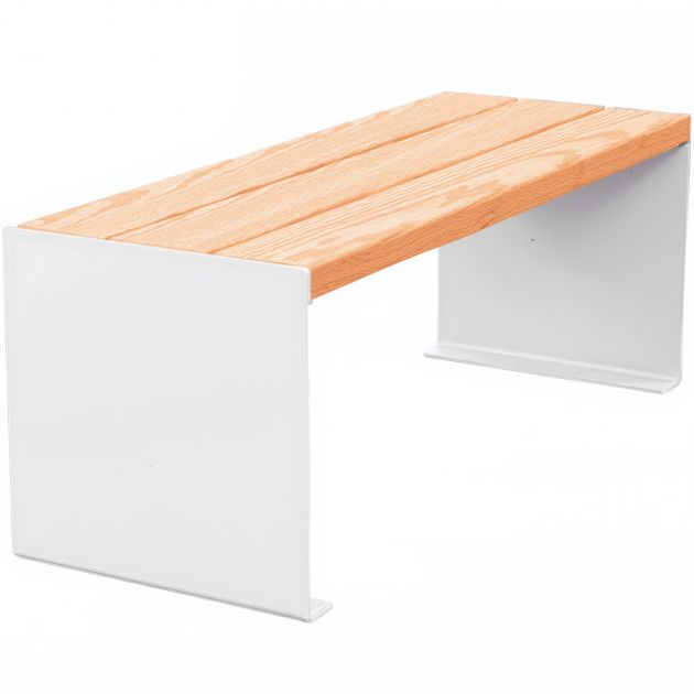 Banquette publique bois lasuré chêne clair et acier 120 cm KUB blanc