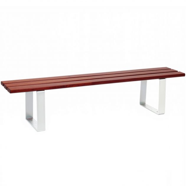Banquette publique bois résineux lasuré acajou et acier 180 cm RIGA blanc