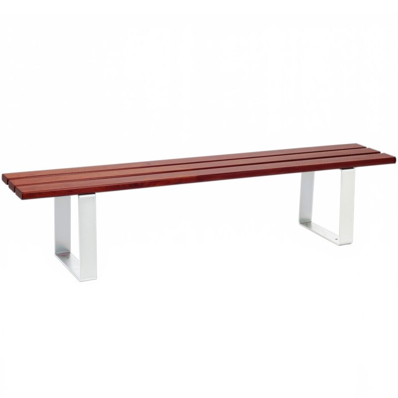 Banquette publique bois résineux lasuré acajou et acier 180 cm RIGA blanc
