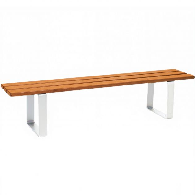 Banquette publique bois exotique lasuré chêne clair et acier 180 cm RIGA blanc