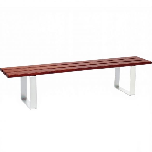 Banquette publique bois exotique lasuré acajou et acier 180 cm RIGA blanc