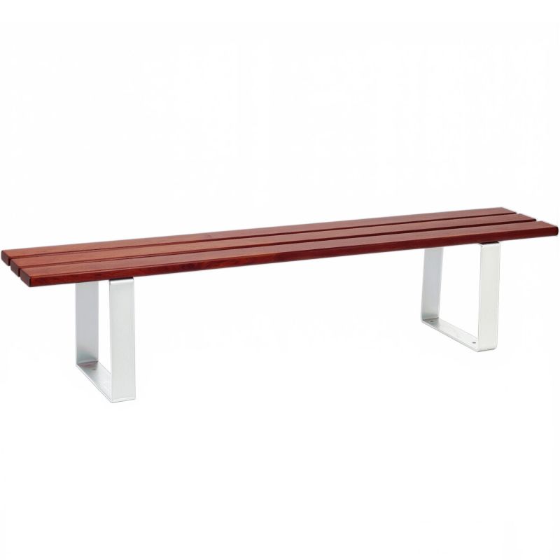 Banquette publique bois exotique lasuré acajou et acier 180 cm RIGA blanc