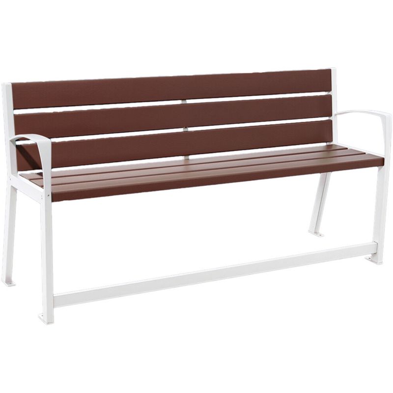 Banc public avec accoudoirs et repose-pieds plastique recyclé et acier 180 cm blanc