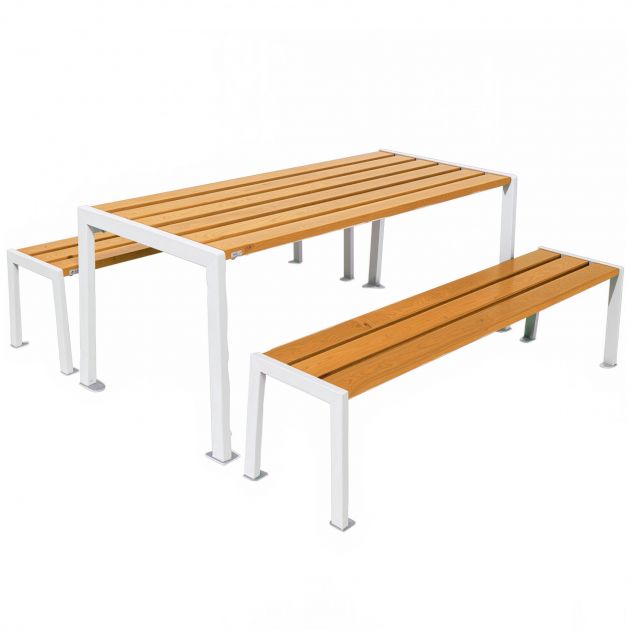 Table de pique-nique en bois chêne et acier blanc