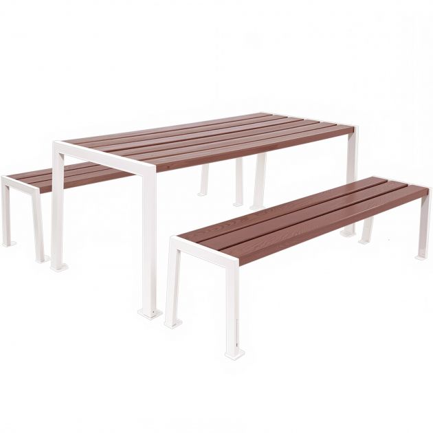 Table de pique-nique plastique recyclé et acier blanc