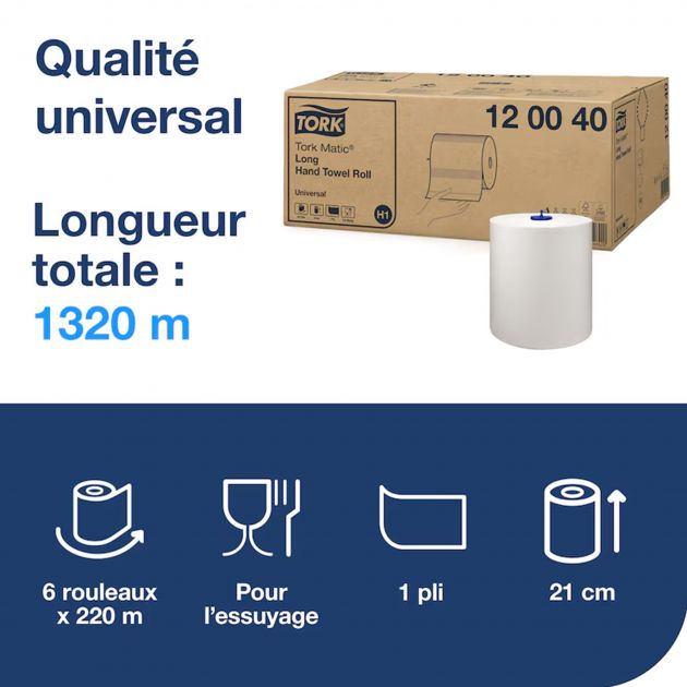 Rouleau essuie main 220 m Tork H1 x 6