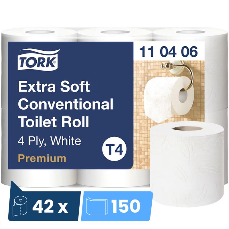 Papier toilette blanc extra doux Premium 4 plis Écolabel Tork T4 - Colis de 42 rouleaux