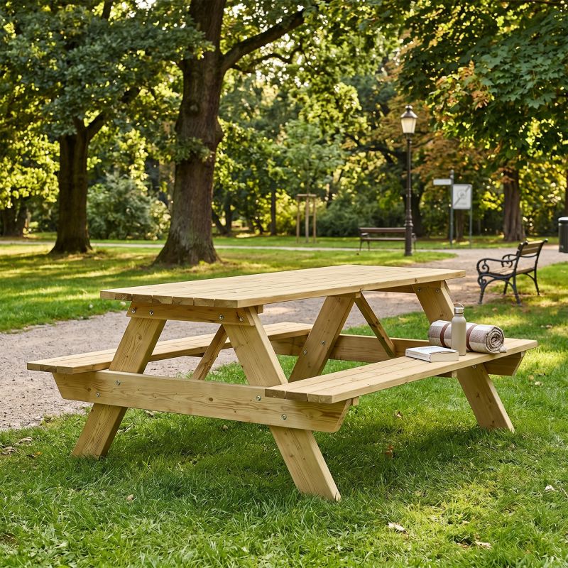 Table de pique nique bois pin FSC 35 mm trou parasol