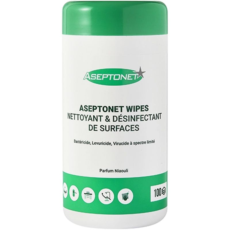 Lingettes nettoyantes désinfectantes milieu médical Aseptonet - boîte de 100