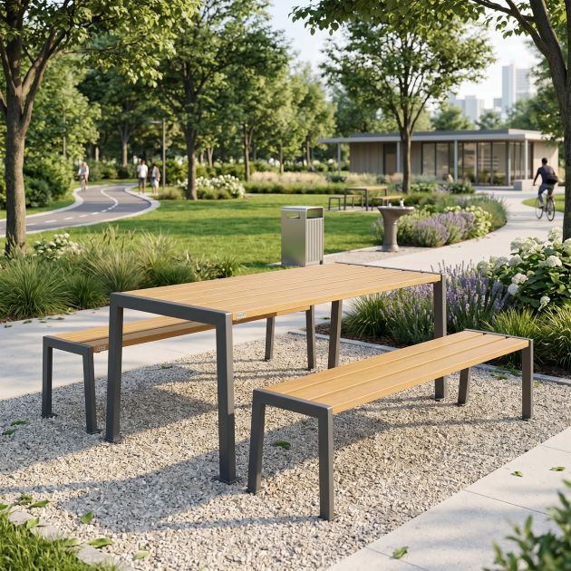 Table de pique-nique en bois chêne et acier