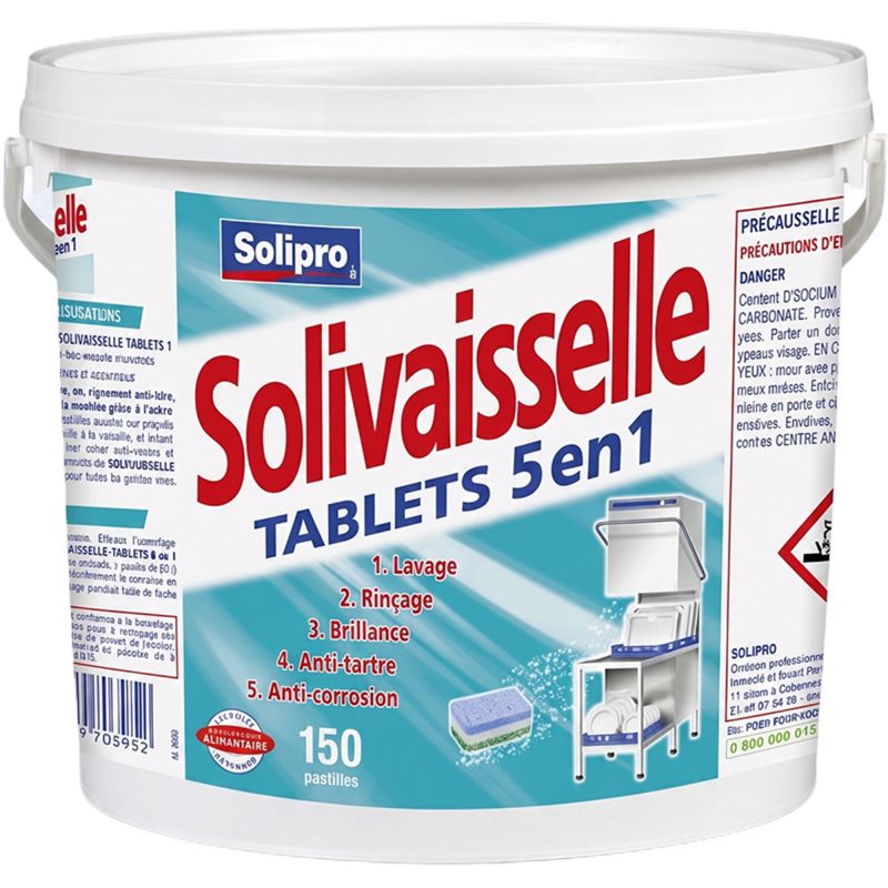 Pastilles lave-vaisselle 5 en 1 Solivaisselle - seau de 150