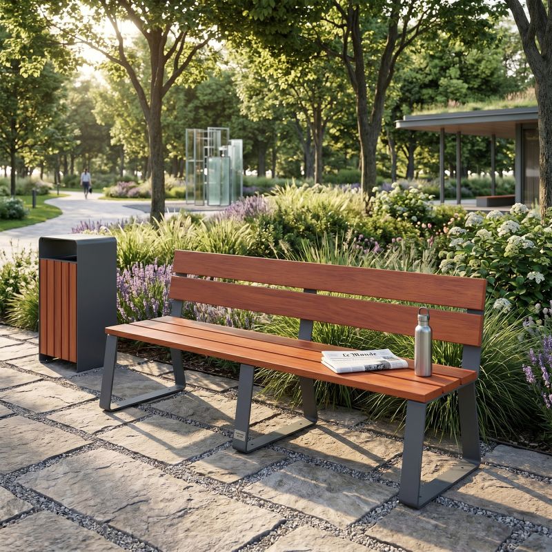 Banc public bois et acier à fixer Ballade