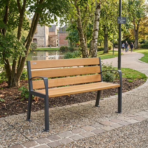 Banc public bois avec accoudoirs 120 cm