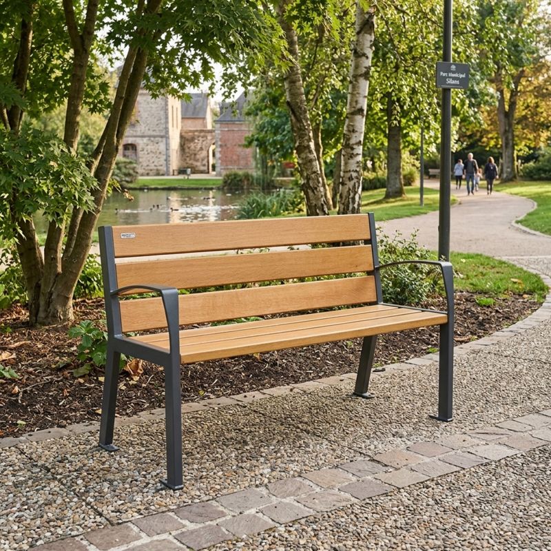 Banc public bois avec accoudoirs 120 cm