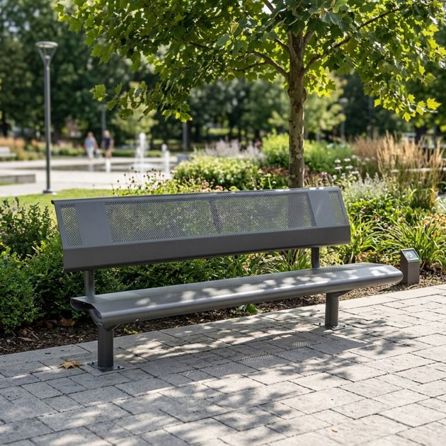 Banc public acier perforé 4 places 180 cm