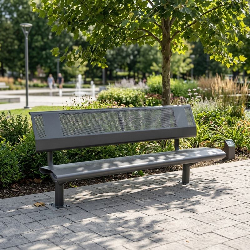 Banc public acier perforé 4 places 180 cm
