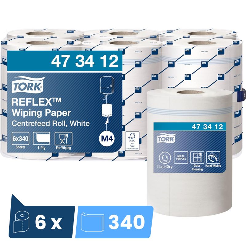Bobine dévidage central 1 pli blanc Tork M4 - colis de 6 bobines de 340 feuilles