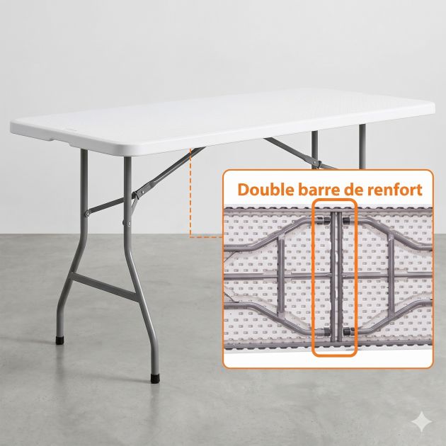 Table pliante 183 cm en plastique 8 places PEHD