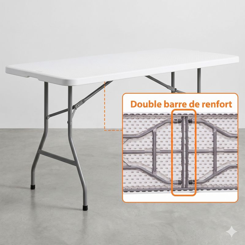 Table pliante 183 cm en plastique 8 places PEHD