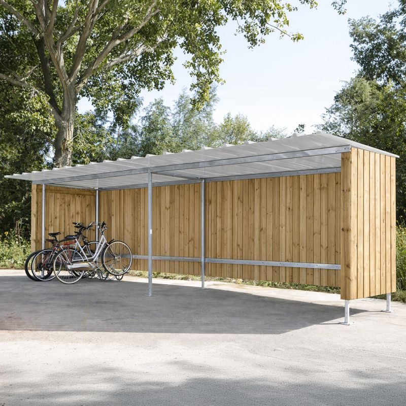 Extension abri à vélo, moto, conteneur poubelle en bois avec toit en tôle