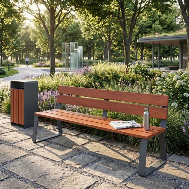 Banc public bois et acier à fixer Ballade