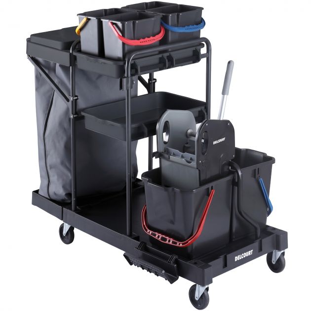 Chariot de ménage 6 seaux avec presse et porte-sac 120 L