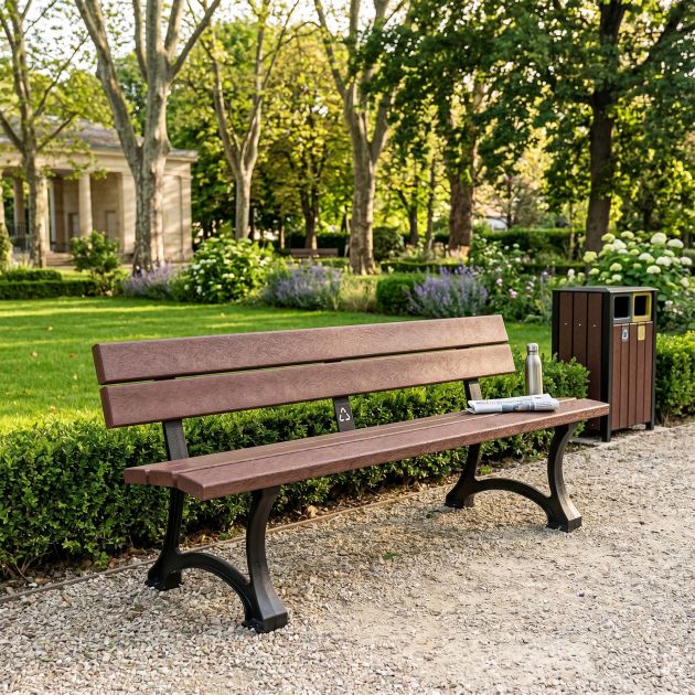 Banc public 4 places plastique recyclé pieds en fonte
