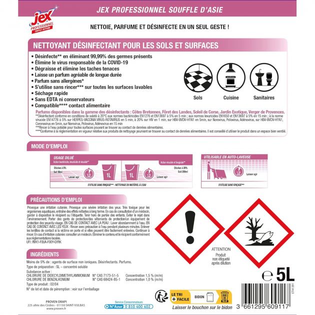 Nettoyants sols Jex odorisant bidon de 5 L