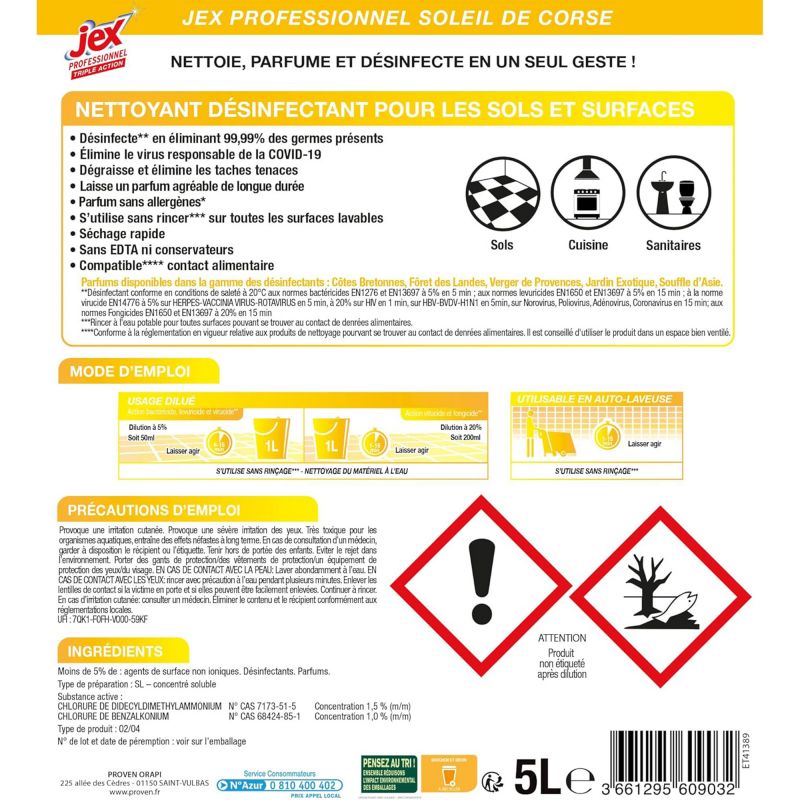 Nettoyants sols Jex odorisant bidon de 5 L