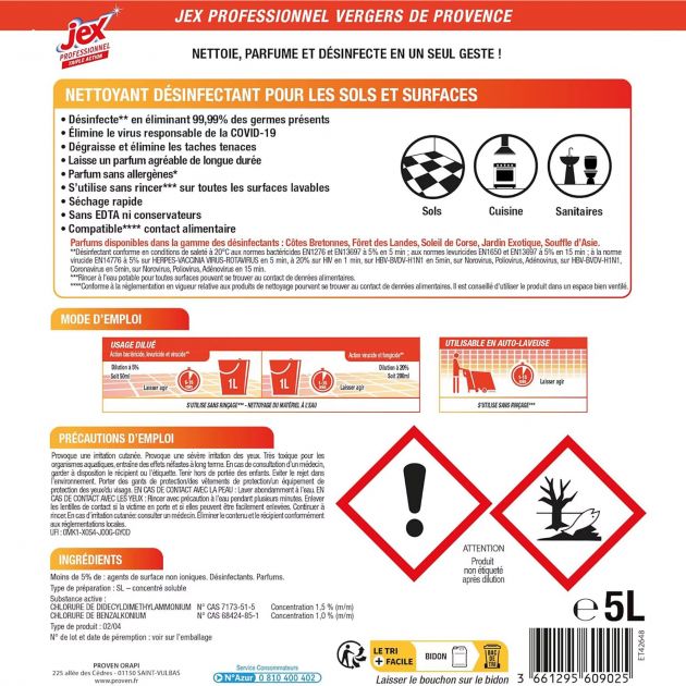Nettoyants sols Jex odorisant bidon de 5 L