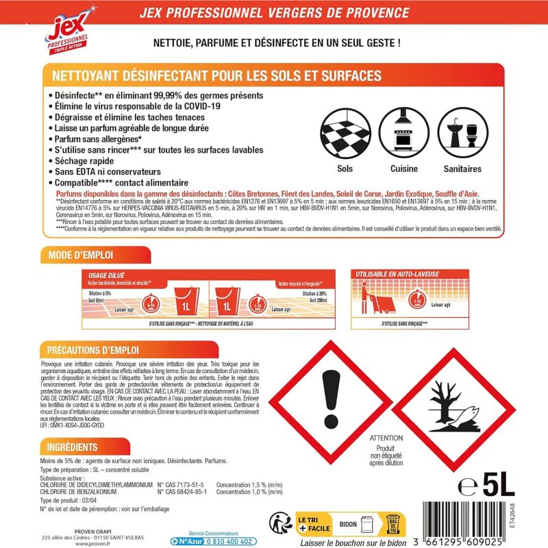 Nettoyants sols Jex odorisant bidon de 5 L