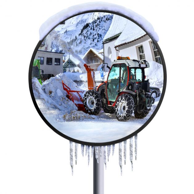 Miroir de surveillance anti givre et buée inox poli rond spécial littoral 90°
