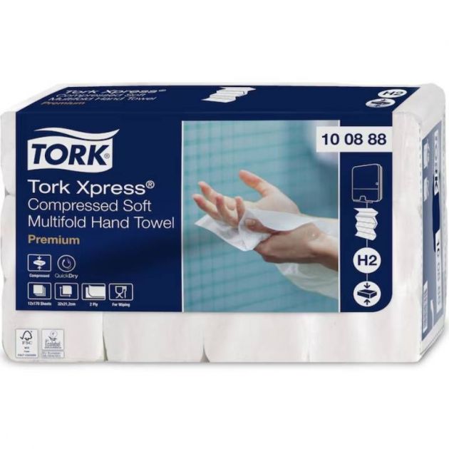 Essuie main papier plié Tork Xpress Compressed Soft H2 Premium - 2040 feuilles