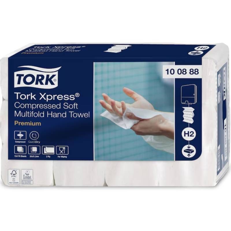 Essuie main papier plié Tork Xpress Compressed Soft H2 Premium - 2040 feuilles