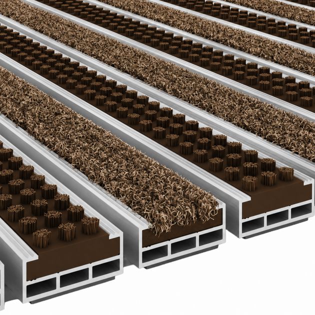 Tapis aluminium sur mesure brosse et reps 12 mm marron