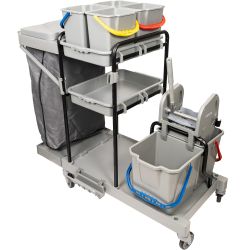 Chariot de ménage 6 seaux avec presse et porte-sac 120 L