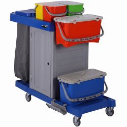 Chariot de ménage pré-imprégnation 6 seaux et porte-sac